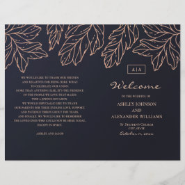 海軍金ゴールド結婚式プログラムを折った。青色植物学