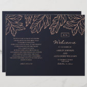 海軍金ゴールド結婚式プログラムを折った。青色植物学 (正面/裏面)