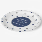 海軍銀製の星のきらめきのベビーシャワーの装飾 ペーパープレート (アングル)