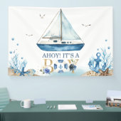 海軍青のボート少年ベイビーシャワー  アホー  男の子だ 横断幕 (トレードショー)