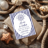 海軍青の手描き結婚式 招待状