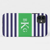海軍青リンゴ色のストライプなモノグラム Case-Mate iPhoneケース (裏面(横))