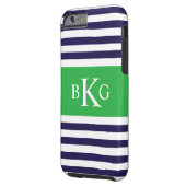 海軍青リンゴ色のストライプなモノグラム Case-Mate iPhoneケース (裏面左)