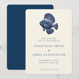 海軍青魚おしゃれモダンオーシャンウェディング 招待状