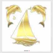 海軍風のゴールドトーンのイルカ/クジラ + セーリングボート シール (シート)