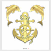 海軍風のゴールドトーンイルカ/クジラ + 船のアンカー シール (シート)