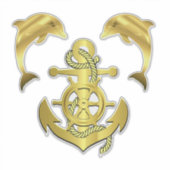海軍風のゴールドトーンイルカ/クジラ + 船のアンカー シール (正面)