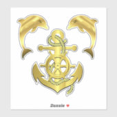 海軍風のゴールドトーンイルカ/クジラ + 船のアンカー シール (シート)