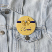 海軍黄色いブライダルパーティの結婚式 缶バッジ (インサイチュ)