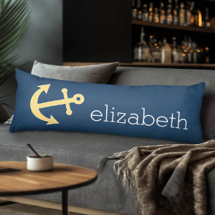 海軍黄色のシェブロンパターンを持つ航海のないかり ボディピロー