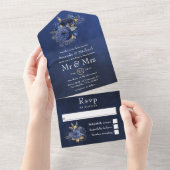 海軍、シルバー、金ゴールドのフローラ結婚が一つになる オールインワン招待状 (貼ってはがせる)