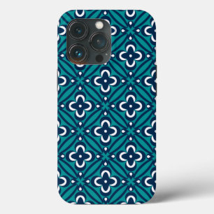 海軍、ティール(緑がかった色)、ホワイトフローラ iPhone 13 PROケース