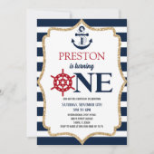 海軍 ネイビーブルー ワン ファースト バースデー パーティー 招待状 (正面)