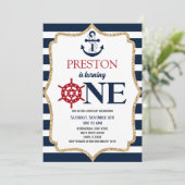 海軍 ネイビーブルー ワン ファースト バースデー パーティー 招待状 (スタンド正面)