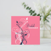 海軍、ピンク、白い花のブライダルシャワーの招待状 招待状 (スタンド正面)