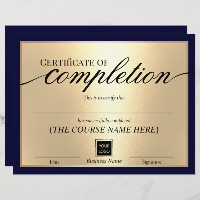 海軍・金ゴールド賞修了証書 (正面/裏面)