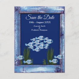 海軍 – 青いテクスチャの海底魚の日付を保存 案内ポストカード