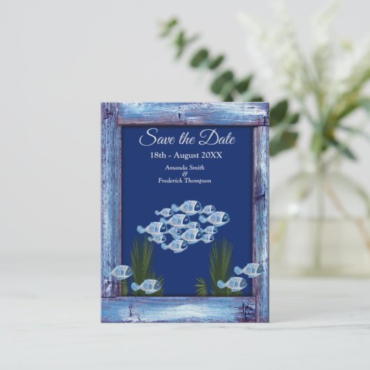 海軍 – 青いテクスチャの海底魚の日付を保存 案内ポストカード (スタンド正面)