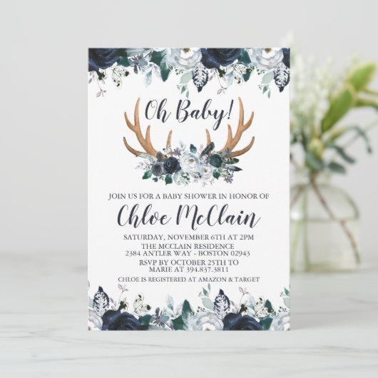 海軍Bohoのベビーシャワーの招待状の男の赤ちゃん 招待状 (スタンド正面)