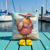 海辺で水着を着た鶏 クッション