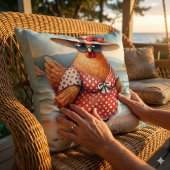 海辺で水着を着た鶏 クッション