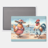 海辺で水着を着た鶏 マグネット (正面/裏面)