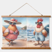 海辺で水着を着た鶏 吊り下げ型タペストリー (正面)
