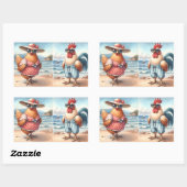 海辺で水着を着た鶏 長方形シール (シート)