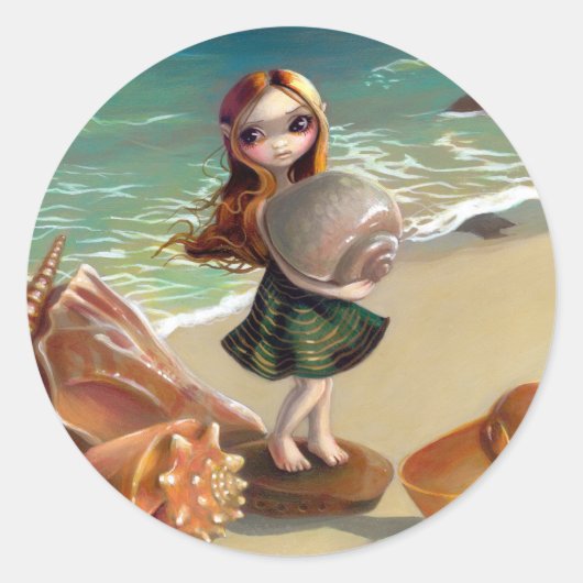 「海辺で」ステッカー ラウンドシール (正面)