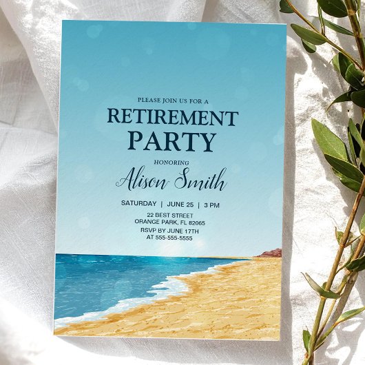 海辺と太陽の光のきらきらしたリタイアメントパーティー 招待状