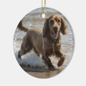 「海辺のおもしろい:海遊のコクカースパニエル犬 セラミックオーナメント (左)