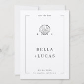 海辺のウェディングにぴったりな、航海をイメージした貝殻のモノグラムQRコード結婚式 セーブザデート (正面)