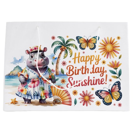 海辺のカバの誕生日 ラージペーパーバッグ (正面)