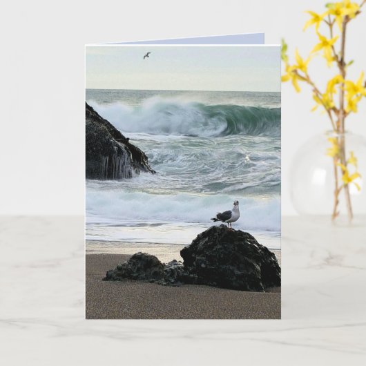 海辺のカモメ カード (黄色い花)