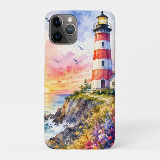 海辺のカラフルな水彩画の灯台 Case-Mate iPhoneケース (裏)