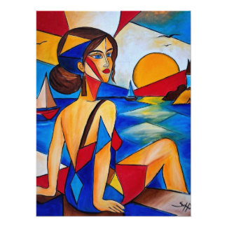 海辺のキュビズム絵画 フォトプリント