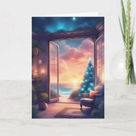 海辺のクリスマスの夕日 カード
