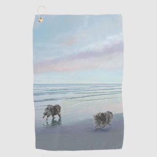海辺のケースホンドの絵画 犬のアート ゴルフタオル