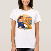 海辺のゴールデンレトリバーの母 Tシャツ (正面)