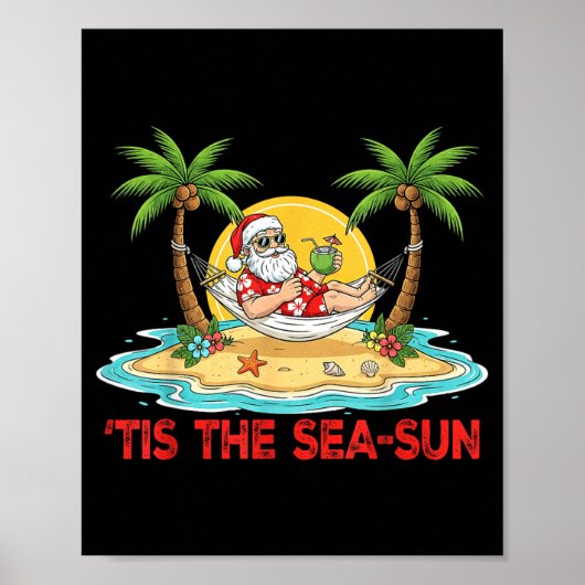 海辺のサンタさんビーチバイブス 7月のクリスマス ポスター (正面)