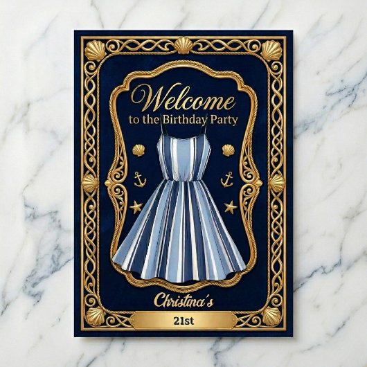 海辺のストライプ お祝い 誕生日 ポスター