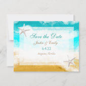 海辺のターコイズの波、保存日付 招待状 (正面)