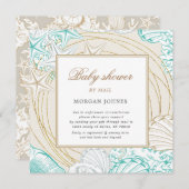 海辺のターコイズ金ゴールド沿岸の赤ちゃんシャワー (正面/裏面)