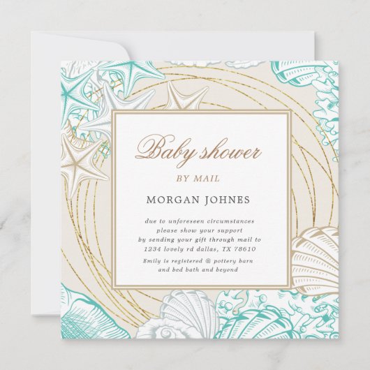 海辺のターコイズ金ゴールド沿岸の赤ちゃんシャワー (正面)