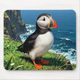 海辺のツノメドリのイラスト マウスパッド