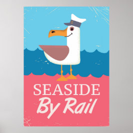 海辺のビンテージ風トラベルポスター カートゥーン ポスター