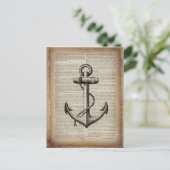 海辺のビーチ  セイラー ヴィンテージ ネイビー アンカー ポストカード (スタンド正面)