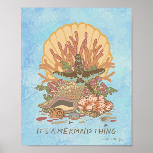 海辺のビーチ ヴィブ ティールとパープル ポスター (正面)