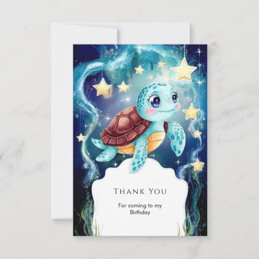 海辺のファンタジー 水中のカメの誕生日 サンキューカード (正面)