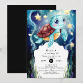 海辺のファンタジー 水中のカメの誕生日 招待状 (正面/裏面)